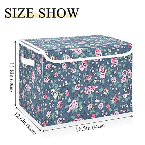 Cute Trendy Floral Flower Foldable Storage Bins with Lids Decorative Storage Box Container for Home Bedroom Office