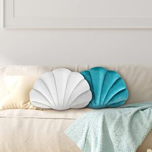 2 Pcs Seashell Pillow Soft Shell Pillow Seashell Shaped Accent Throw Pillows Cute Decorative Pillow Cushion for Couch Bed Sofa Living Room Bedroom Room Decor, White, Light Blue, 15.8 x 9.8 Inch