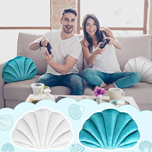 2 Pcs Seashell Pillow Soft Shell Pillow Seashell Shaped Accent Throw Pillows Cute Decorative Pillow Cushion for Couch Bed Sofa Living Room Bedroom Room Decor, White, Light Blue, 15.8 x 9.8 Inch