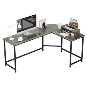 weehom l shaped desk with monitor stand, reversible corner computer desk for home office, modern office gaming desk study writing table(dark grey)