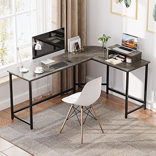 Weehom L Shaped Desk with Monitor Stand, Reversible Corner Computer Desk for Home Office, Modern Office Gaming Desk Study Writing Table(Dark Grey)