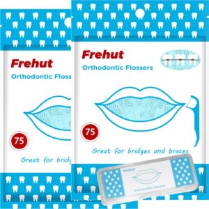 frehut 150 count orthodontic flossers for braces, with a travel case