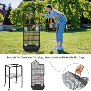 YITAHOME 62 inch Metal Bird Cage, Large Parakeet Cages for Parrot, Cockatiel, Lovebird, Pigeon with Roof Top, Rolling Stand and Hanging Toys