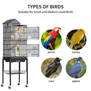 YITAHOME 62 inch Metal Bird Cage, Large Parakeet Cages for Parrot, Cockatiel, Lovebird, Pigeon with Roof Top, Rolling Stand and Hanging Toys