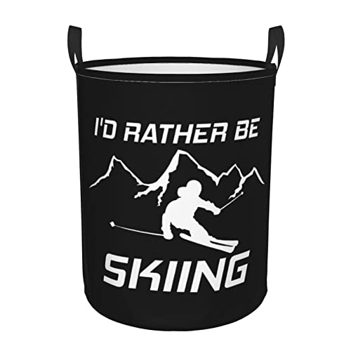 I'D Rather Be Skiing Laundry Hamper Large Round Laundry Basket With Handles, For Clothes Storage Bathroom Laundry