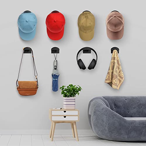 10 Pack Hat Rack, Hat Hanger and Hook, No Drilling and Wall Storage - Hat Holder Fits Baseball Caps and Hat of All Size - Easy to Install Hat Rack Wall Mount,Hat Holder Organizer for Bedroom - Black