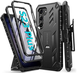 fntcase for samsung galaxy s23-plus case: heavy duty rugged shockproof protective cover with belt-clip holster & kickstand | military grade protection durable phone case for galaxy s23 plus black