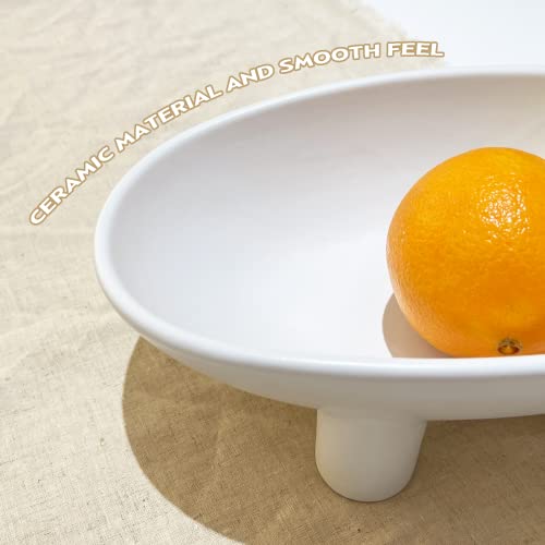 Luvitory Ceramic Fruit Bowl Ceramic Bowl for Kitchen Counter Decorative 10 Inch White Large Decorative Bowl for Home Decor Oval Ceramic Bowl Decorative Modern Home Decor