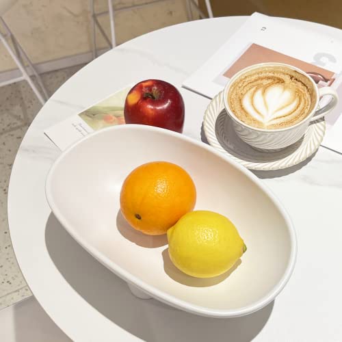 Luvitory Ceramic Fruit Bowl Ceramic Bowl for Kitchen Counter Decorative 10 Inch White Large Decorative Bowl for Home Decor Oval Ceramic Bowl Decorative Modern Home Decor