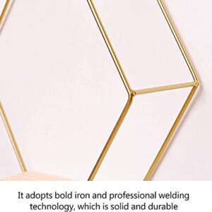 ZUIDSYI Wall Mounted Hexagon Floating Shelves, Metal Framed Gold Shelf with Wooden Wall Floor Storage Shelves, Modern Wall Decor for Living Room, Bedroom, Kitchen, Office, Set of 3 Size