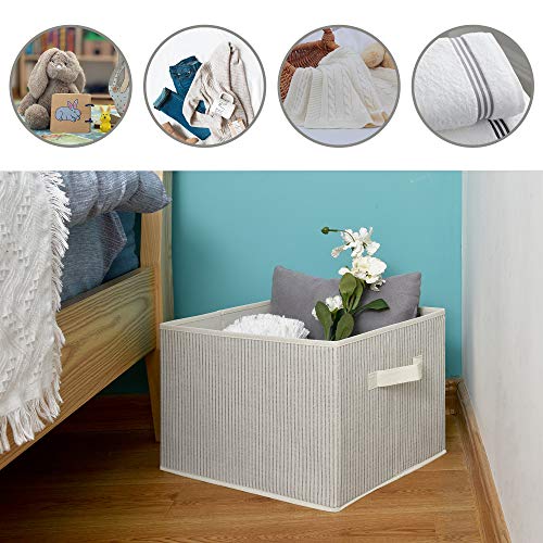 GRANNY SAYS Closet Storage Bins, Jumbo Closet Organizers and Storage, Fabric Storage Bin for Closet Organization, Clothing Storage Baskets for Organizing Linen Toy, Tan with Gray Stripes, 3-Pack