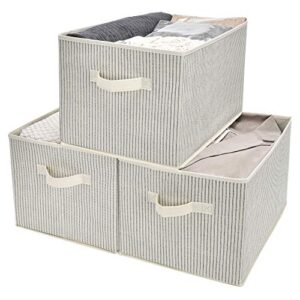 granny says closet storage bins, jumbo closet organizers and storage, fabric storage bin for closet organization, clothing storage baskets for organizing linen toy, tan with gray stripes, 3-pack