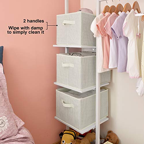 GRANNY SAYS Closet Storage Bins, Jumbo Closet Organizers and Storage, Fabric Storage Bin for Closet Organization, Clothing Storage Baskets for Organizing Linen Toy, Tan with Gray Stripes, 3-Pack