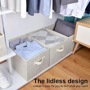 GRANNY SAYS Closet Storage Bins, Jumbo Closet Organizers and Storage, Fabric Storage Bin for Closet Organization, Clothing Storage Baskets for Organizing Linen Toy, Tan with Gray Stripes, 3-Pack