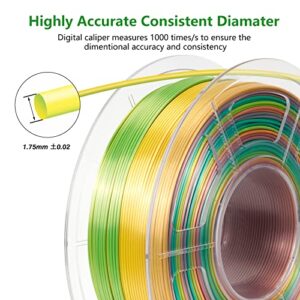 Silk PLA 3D Printer Filament, Dimensional Accuracy +/- 0.03 mm, 1 kg Spool(2.2lbs), PLA Shiny Filament 1.75 mm (Multicolored)