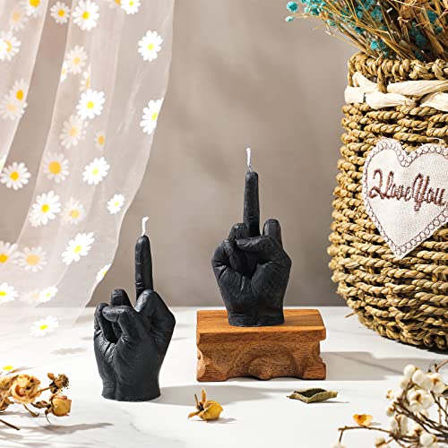 2 Pieces Middle Finger Aesthetic Candles Soy Wax Hand Shaped Candle Funky Room Decor Aesthetic Danish Room Decor Cool Trendy Modern Hippie Room Decor (Black)