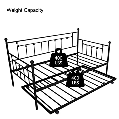 HOUAGI Metal Twin Daybed with Trundle,Sturdy Metal Slats Support,Noise Free/No Box Spring Needed,Black