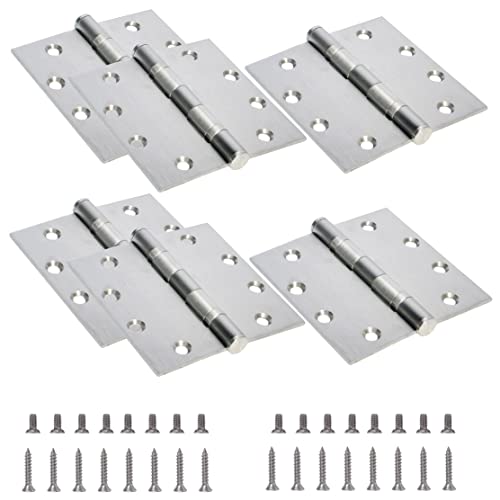 6-Pack Heavy Duty Commercial Door Hinge with Silent Steel Plain Ball Bearing, 4.5 inch X 4.5 inch, Thickness 3 mm Stainless Steel, Square Corners with 48 Screws, Super Bearing Capacity