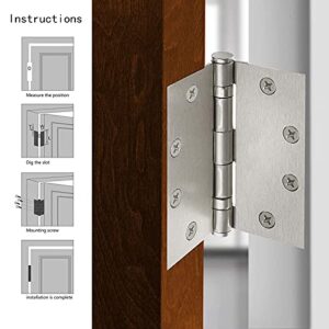 6-Pack Heavy Duty Commercial Door Hinge with Silent Steel Plain Ball Bearing, 4.5 inch X 4.5 inch, Thickness 3 mm Stainless Steel, Square Corners with 48 Screws, Super Bearing Capacity