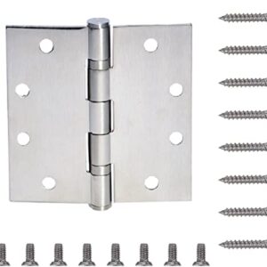 6-Pack Heavy Duty Commercial Door Hinge with Silent Steel Plain Ball Bearing, 4.5 inch X 4.5 inch, Thickness 3 mm Stainless Steel, Square Corners with 48 Screws, Super Bearing Capacity