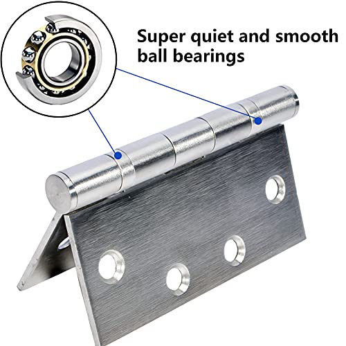 6-Pack Heavy Duty Commercial Door Hinge with Silent Steel Plain Ball Bearing, 4.5 inch X 4.5 inch, Thickness 3 mm Stainless Steel, Square Corners with 48 Screws, Super Bearing Capacity