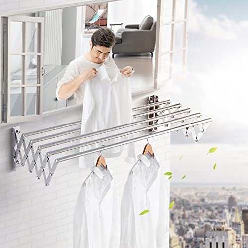 KARMIO Wall Mounted Clothes Drying Rack Stainless Steel 5 Bar Towel Rack Expandable Drying Rack Space-Saving for Laundry Room, Bathroom (Size : 50cm)