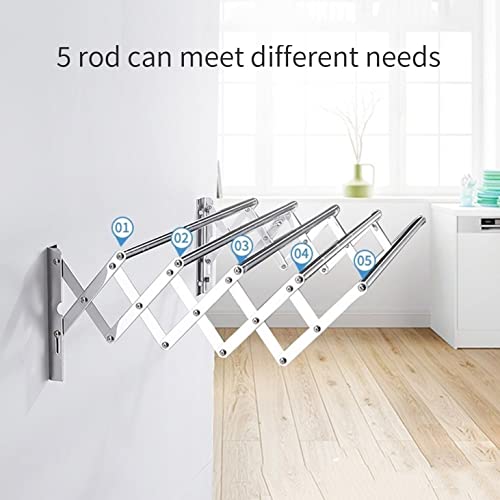 KARMIO Wall Mounted Clothes Drying Rack Stainless Steel 5 Bar Towel Rack Expandable Drying Rack Space-Saving for Laundry Room, Bathroom (Size : 50cm)