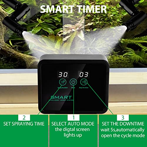 Reptile Fogger, Reptile Humidifiers Automatic Misting System with Timer, Terrariums Humidifier with Adjustable Spray Nozzles for Rainforest Plants/Chameleon/Lizard/Snake/Turtle