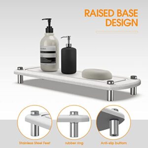 Zrfmib Sink Caddy, Instant Dry Sink Organizer, Natural Diatomite Stone Sink Tray for Soap Holder Dispenser, Sponge Brush and Toothbrush Cup, Modern Home Design, Suitable for Bathroom and Kitchen,White