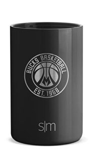 simple modern officially licensed nba laser engraved insulated stainless steel can coolers holder for soda | nba gifts for men, women, and father's day | milwaukee bucks