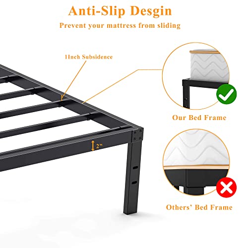 HISKIWUU Twin XL Bed Frame Heavy Duty 3000lbs 14 Inches,XL Twin Bed Frame Easy to Assemble Anti-Slip Noise Free,Bed Frame Twin XL No Box Spring Needed,Under Bed Storage,Black