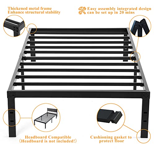 HISKIWUU Twin XL Bed Frame Heavy Duty 3000lbs 14 Inches,XL Twin Bed Frame Easy to Assemble Anti-Slip Noise Free,Bed Frame Twin XL No Box Spring Needed,Under Bed Storage,Black