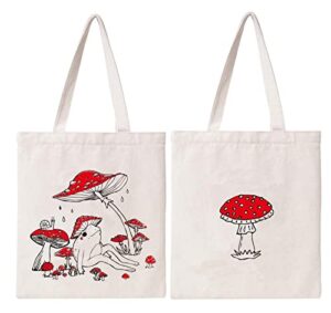 mositu cute mushroom tote bag vintage aesthetics tote bag for women gift cotton canvas bag tote handbag shopping shoulder bag beach bag reusable grocery bag