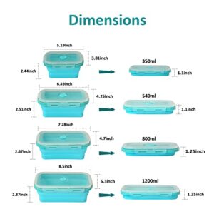 Silicone Lunch Box, Heebyoo 4 Pack Collapsible Food Storage Containers with Lids, Bento Lunch Boxes, Leftover Meal box For Kitchen, BPA Free, Microwave and Freezer Safe, Foldable Thin box Design