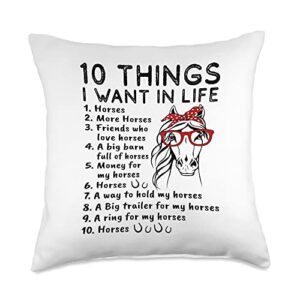10 things i want in life horses tee 10 things i want in life horses throw pillow, 18x18, multicolor