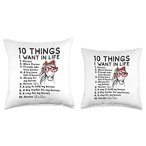 10 things I want in life horses Tee 10 Things I Want in Life Horses Throw Pillow, 18x18, Multicolor