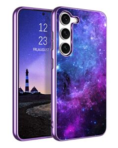 guagua compatible with samsung galaxy s23 case 6.1 inch glow in the dark noctilucent luminous space nebula slim fit cover shockproof protective anti scratch case for samsung s23 5g, blue nebula