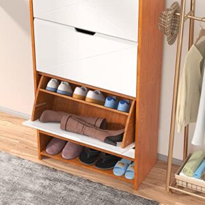 NewCosmos Shoe Cabinet with 3 Flip Drawers Wooden Shoe Cabinet Organizer with Adjustable Shelves Freestanding Shoe Rack Storage Cabinet for Entrance Hallway Living Room Bedroom