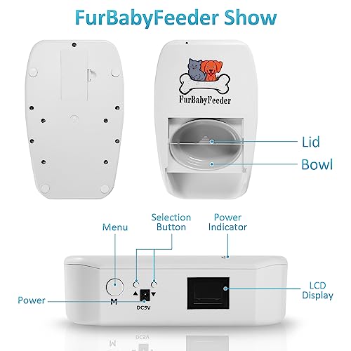 FurBabyFeeder Automatic Microchip Pet Feeder - Uses RFID Collar Tag - Multi-Pet - LCD Display - Suitable for Both Wet and Dry Food (White)