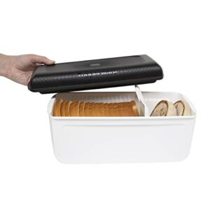 tupperware bread saver- storage container & bread box for bread, pastries, bagels & more, condenscontrol- moisture control technology, keeps bread fresher longer- 12.63" x 6.5" x 6"