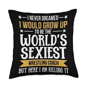 wrestling training perfect worlds sexiest coach worlds sexiest wrestling coach throw pillow, 18x18, multicolor
