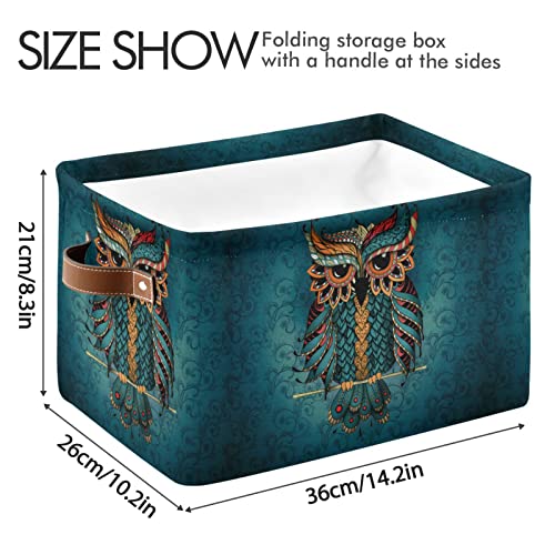 ALAZA Indian Owl Flower Ethnic Large Storage Basket with Handles Foldable Decorative 1 Pack Storage Bin Box for Organizing Living Room Shelves Office Closet Clothes