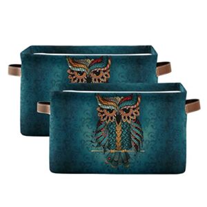 ALAZA Indian Owl Flower Ethnic Large Storage Basket with Handles Foldable Decorative 1 Pack Storage Bin Box for Organizing Living Room Shelves Office Closet Clothes