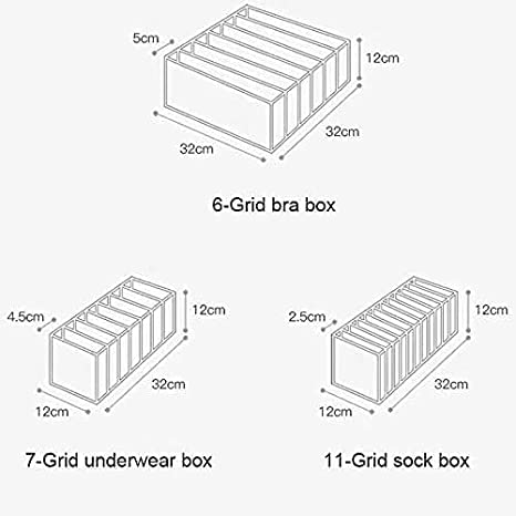 Underwear Drawer Organizer, 3 PCS Bra Sock Drawer Organizers for Women, Foldable Closet Storage Drawer Divider for Underwear Socks Clothes Stockings Scarves Ties and Bras（6/7/11 Compartments, Grey）