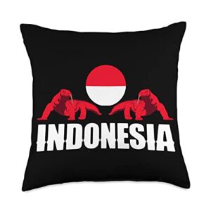 indonesia - indonesian heritage roots flag designs indonesia indonesian flag komodo dragons silhouettes throw pillow, 18x18, multicolor