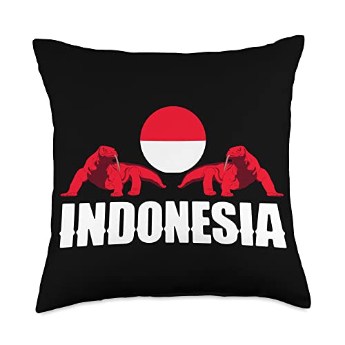 Indonesia - Indonesian Heritage Roots Flag Designs Indonesia Indonesian Flag Komodo Dragons Silhouettes Throw Pillow, 18x18, Multicolor