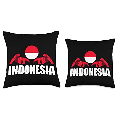 Indonesia - Indonesian Heritage Roots Flag Designs Indonesia Indonesian Flag Komodo Dragons Silhouettes Throw Pillow, 18x18, Multicolor