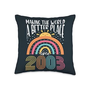 20th birthday gifts for women and men 20 birthday making the world a better place since 2003 throw pillow, 16x16, multicolor