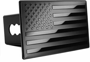5"x3" american black flag metal hitch cover (fits 3" receiver, black)