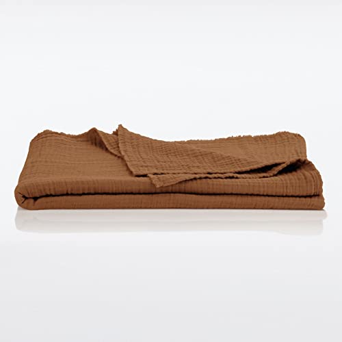 Nate Home by Nate Berkus Lightweight Cotton Washed Gauze Textured Weave Throw Blanket | Breathable, All-Season Decoration for Bedding from mDesign - Bronze (Brown)